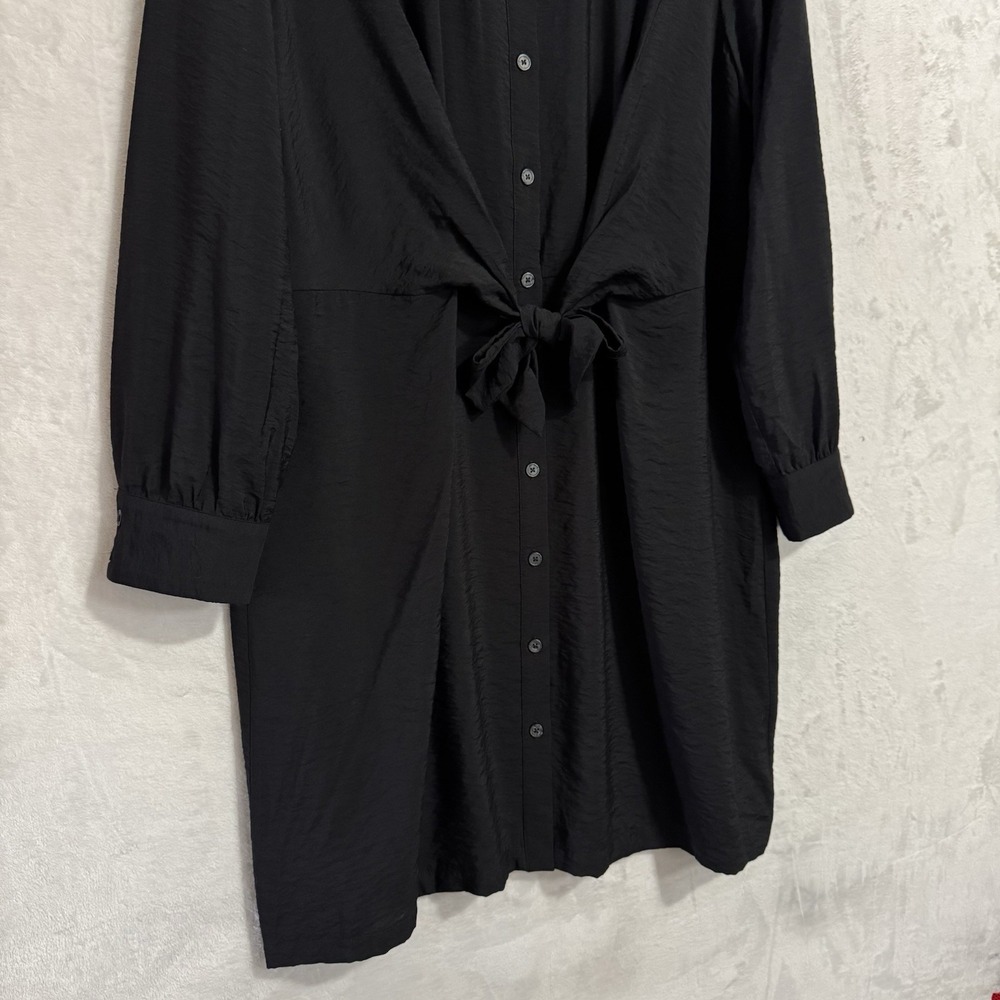 NEW Loft Dahlia Tie Front Mini‎ Shirt Dress Size 14 Black Collared Minimalist - Picture 4 of 12